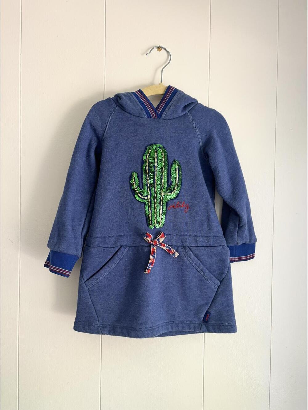 Oilily Girls Hooded Sweatshirt Dress 3T Blue Sequin Cactus